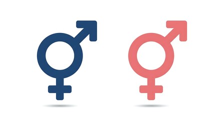 Gender symbols male and female icons in blue and pink on white background