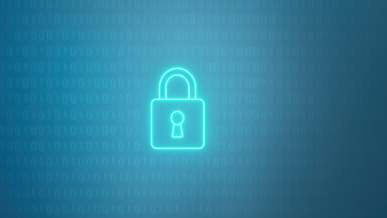 Cybersecurity digital lock fintech data security protection privacy encryption network safety glowing neon padlock