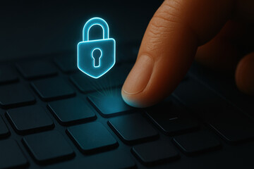 Cybersecurity digital lock fintech security keyboard finger authentication privacy protection system futuristic access control