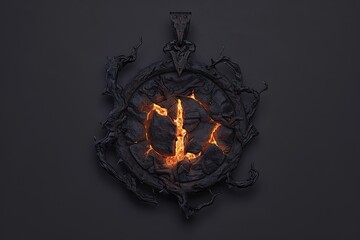 Fototapeta premium Dark enchanted rune pendant with flames high resolution picture