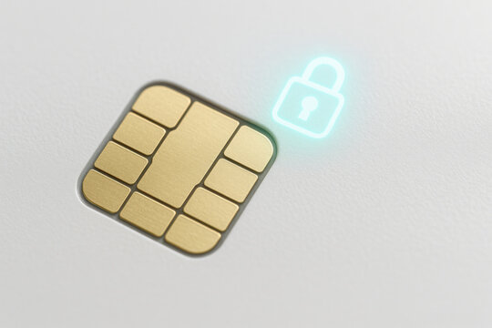 Chip card security concept with digital lock and cybersecurity emphasis highlighting fintech protection and secure payment technology enhancing trust and privacy
