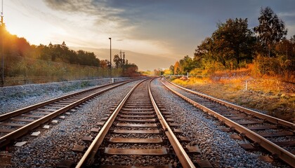 Fototapeta premium close up view of railway tracks merging at a switch point together