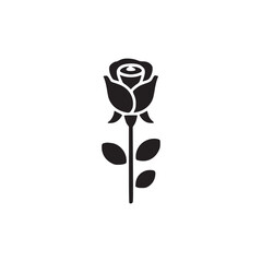 Vector art of a minimalist black rose icon, symbolizing love, beauty, and elegance, perfect for logos, branding, and designs seeking a touch of floral sophistication and timeless charm