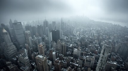 Obraz premium Overhead view of a cityscape in muted tones with a cloudy sky