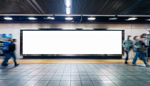 blank subway station ad commuters blurred nyc advertising mockup