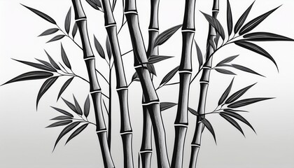 black outline drawing of several bamboo branches elegant design minimal simple