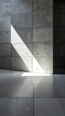Sunlight streams through a modern concrete interior