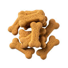 Fototapeta premium Bone Shaped Dog Biscuits Heap Isolated on Transparent Background Photography Top View Dry Food for Pet Treats and Animal Feed