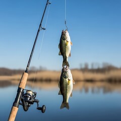 Fishing with Two Caught Bass.