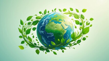 Earth Surrounded by Green Leaves: Environmental Protection and Nature Concept