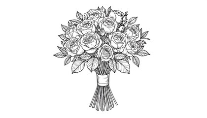 Elegant black and white rose bouquet drawing