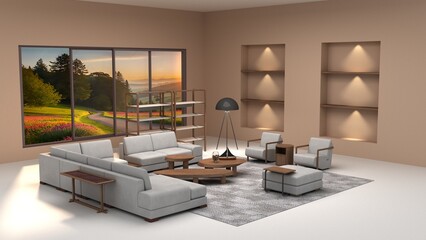 modern living room 3d render