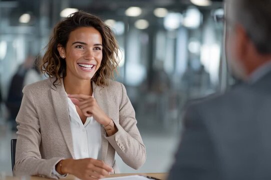 Young business woman meeting with her financial consultant in boardroom or bank