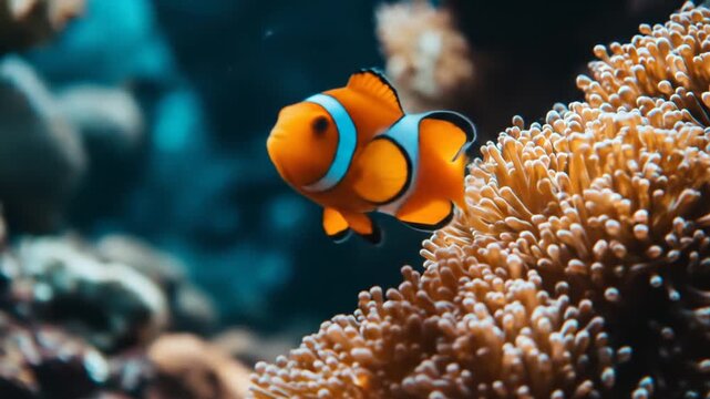 Orange clownfish near a sea anemone