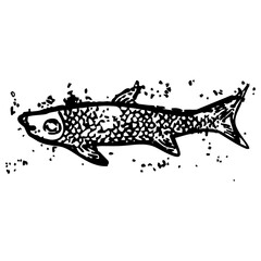 Black vector silhouette illustration of a fish and animal (leopard) for wildlife nature design or tattoo