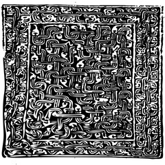 Seamless vintage vector floral art pattern with birds and black flowers