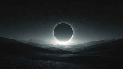 Obraz premium Mysterious dark celestial body shining over mountainous terrain landscape