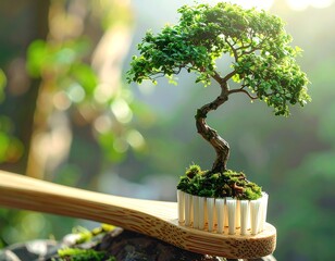 Small bonsai tree on a bamboo toothbrush