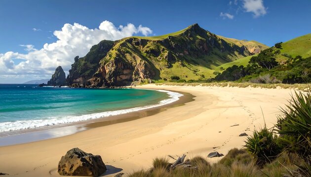 Picturesque beach scene with a dramatic coastline - Powered by Adobe