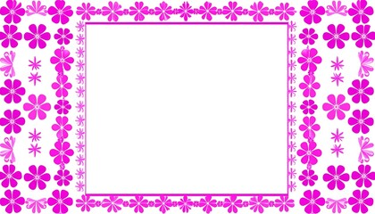 A decorative rectangular frame with floral and bow accents, a solid pink border outlined by white. The center is empty