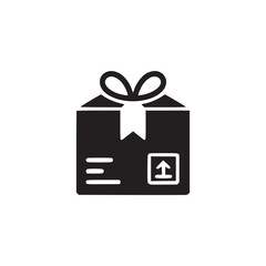 Illustration of a black gift box with a ribbon the box has an arrow pointing upwards, suggesting delivery or shipping perfect for ecommerce, online shopping, or logistics themes
