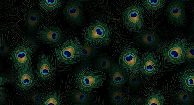 Abstract peacock feather pattern in shades of green and blue decorative design