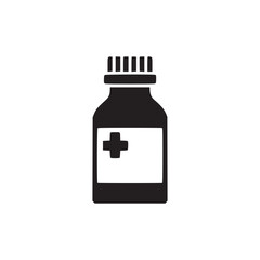 Illustration of a medicine bottle, depicting healthcare, treatment, and pharmaceutical concepts in a minimalist black and white design suitable for medical and healthrelated themes