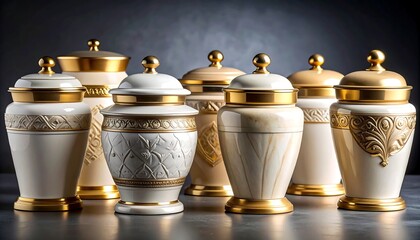 Elegant ceramic jars in cream and gold