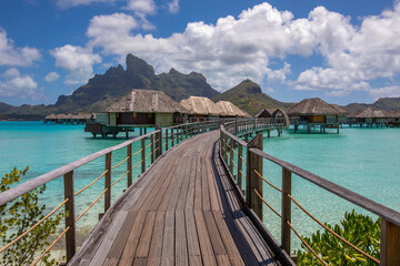 Overwater bungalows Bora Bora turquoise water