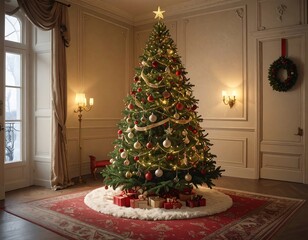 Elegant Christmas tree in a grand room