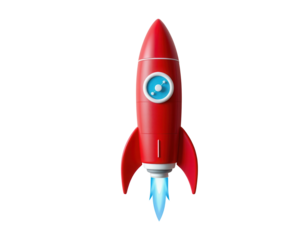 Retro Rocket Ship with Blue Flames and Glossy Red Finish