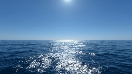 Fototapeta premium Vast ocean horizon under clear blue sky. AI image