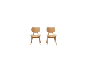 Pair of modern wooden chairs positioned symmetrically on Transparent background
