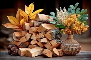 Wood logs stacked neatly high resolution picture