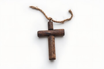 Wooden cross necklace with rope string high resolution picture