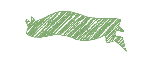 Obraz premium Fluid speech balloon with green crayon scribble and squiggle style in diagonal banner form. Message textbox with playful, organic shape for comment and communication art or child concept.