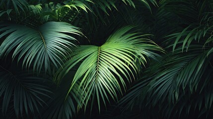 Fototapeta premium Tropical palm leaf texture in deep green tones for nature backdrop.