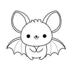 Cute Cartoon Bat for Kids Coloring Book — Black and White Line Art
