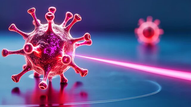 Microscopic Menace: A striking, digitally rendered image of a virus, radiating danger with its complex structure and vibrant hues, epitomizes the unseen threats faced by the human body.