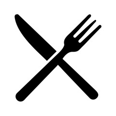 Elegant black silhouette of crossed knife and fork symbolizes dining, cuisine, and culinary experiences for restaurants and food blogs
