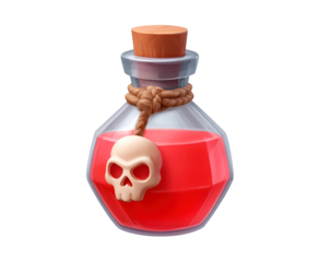 Mystical potion bottle with red liquid and skull decor in fantasy theme on transparent background