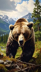 Fototapeta premium Grizzly bear in a mountain landscape