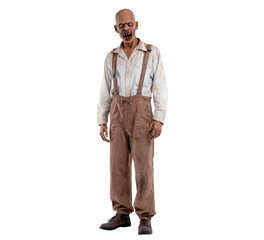 Obraz premium Zombie in vintage clothing with suspenders on transparent background