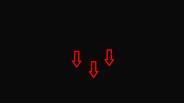 Three Red Arrows Pointing Downward Against Black Background direction  4k video.