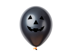 Black balloon with jack-o'-lantern face for halloween celebration on transparent background