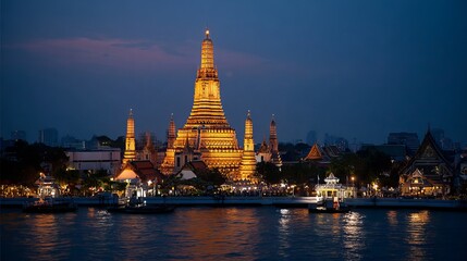 Fototapeta premium Evening view of Wat Arun temple a landmark in Bangkok Thailand