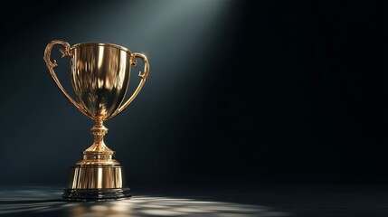 First place gold trophy with backlight on dark background