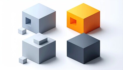 Abstract 3D cubes on a white surface, geometric shapes for concept or design use