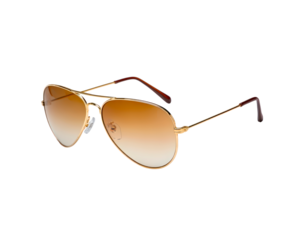 Gold aviator sunglasses with brown gradient lenses on transparent background