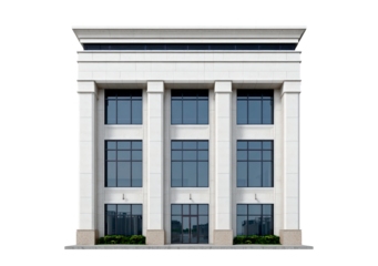 Classic four-story neoclassical building with large windows and columns on transparent background